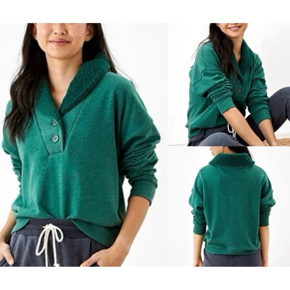 American Eagle Fleece Shawl Sherpa Collar Pullover Sweatshirt Size S